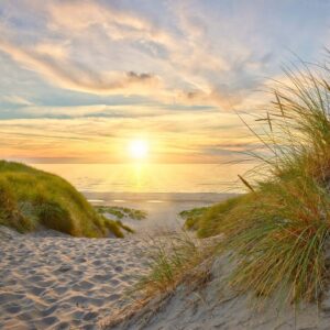 Coucher de soleil sur la plage des dunes
